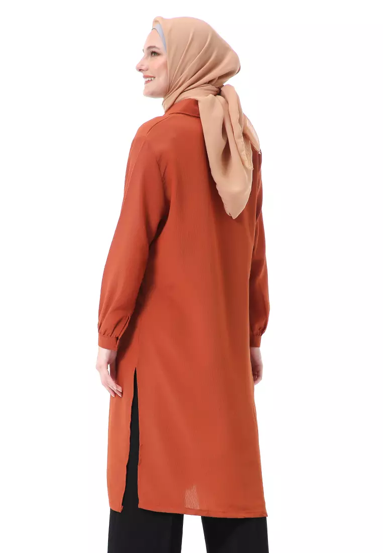 Nayya Long Tunik Muslimah Lengan Panjang Premium High Quality  - Brick