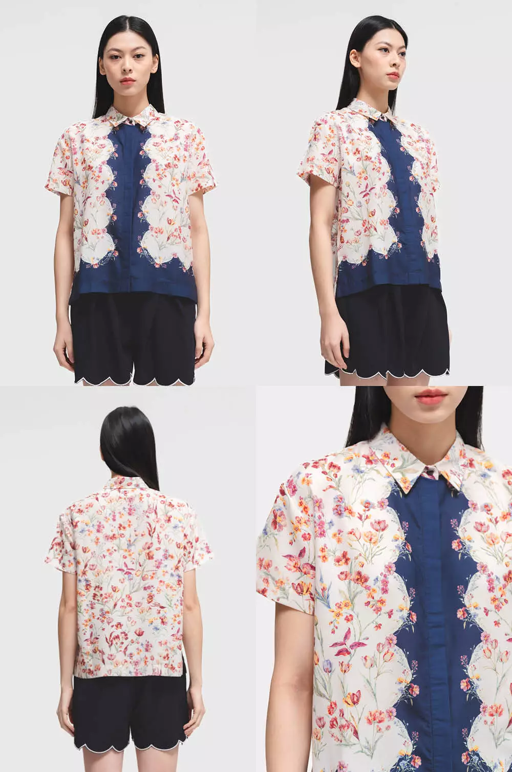 COTTONINK X Artkea - Atasan Kemeja Wanita Navy Samarra