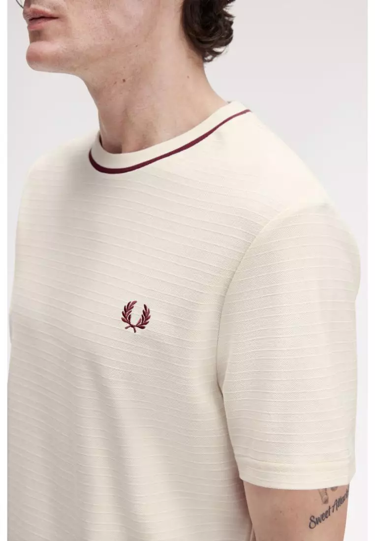 Buy FRED PERRY Fred Perry M1691 Textured Stripe T-Shirt (Ecru