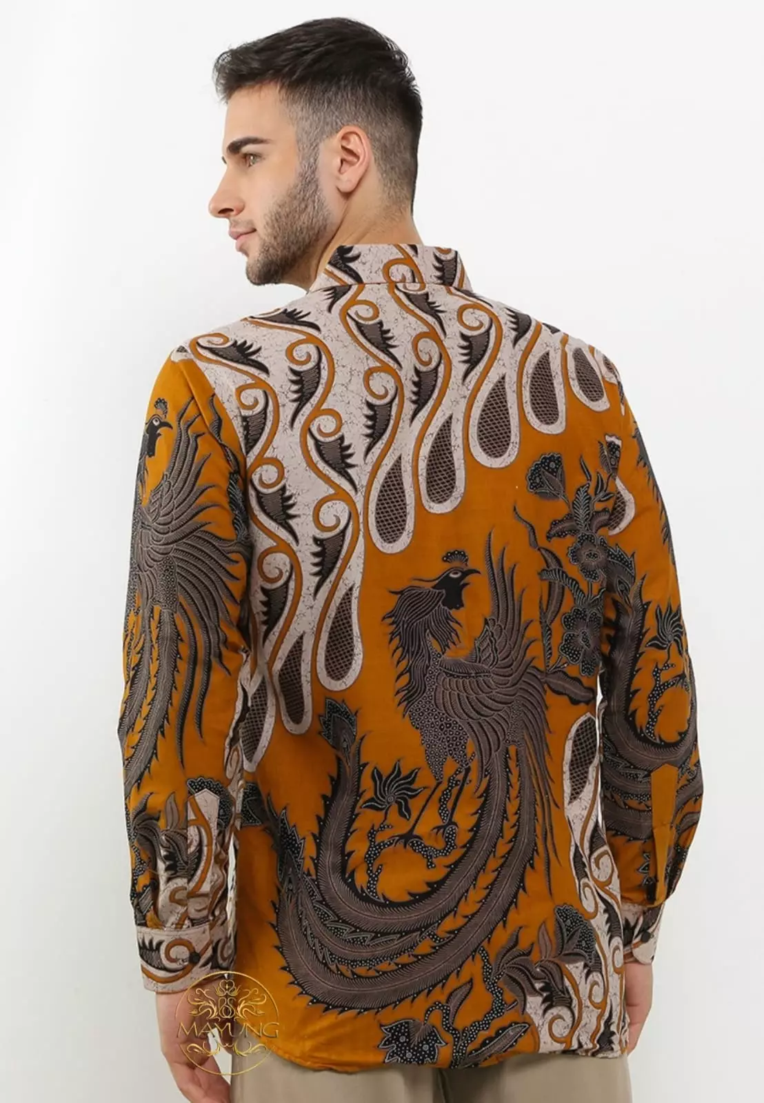 Senapati Oranye Kemeja Batik Pria Premium Slimfit Modern Lengan Panjang