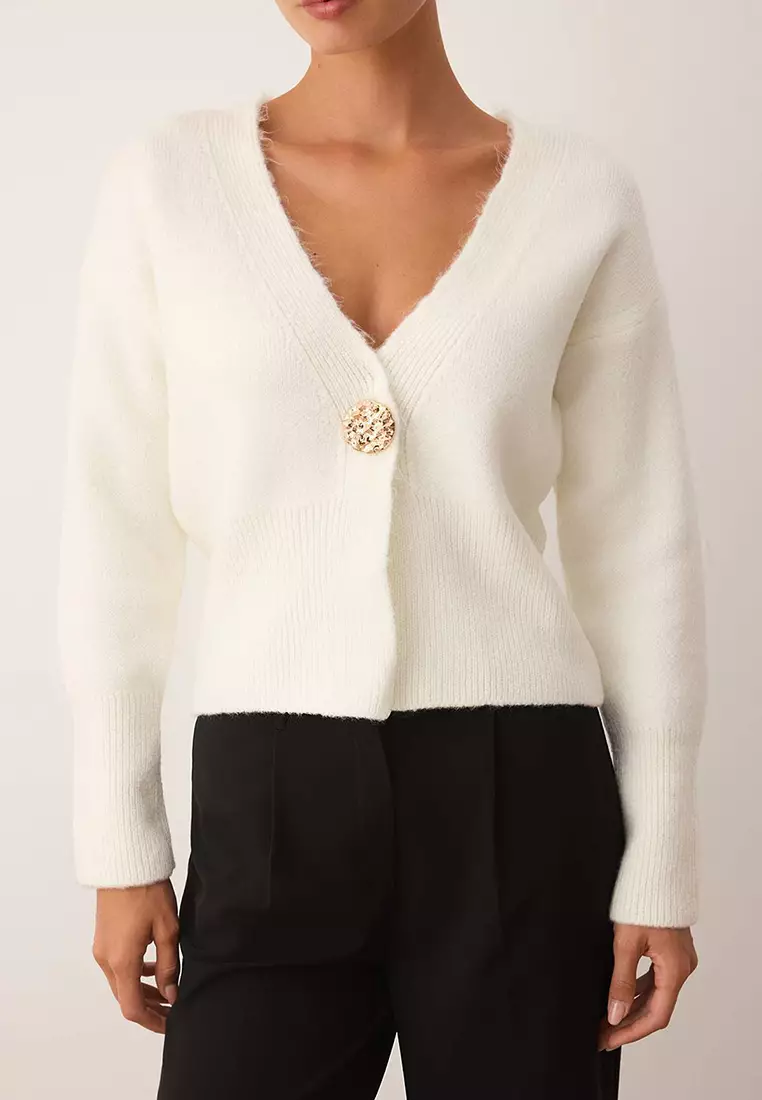 Ecru Soft Textured Button Detailed Knitwear Cardigan Twoaw26Hi00212