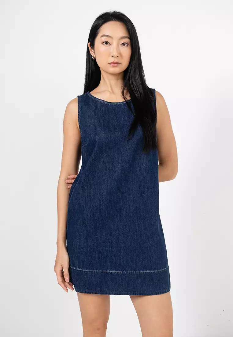 white christmas dresses Classic Denim w/ Gold Stitching Pinafore Apron w/ Patch Pockets – Made X  Hudson main image 0