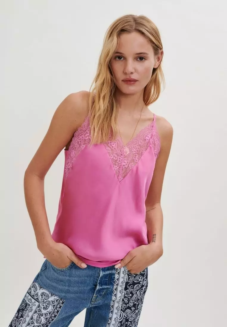 Buy Maje Satin and lace camisole in Rose 2024 Online