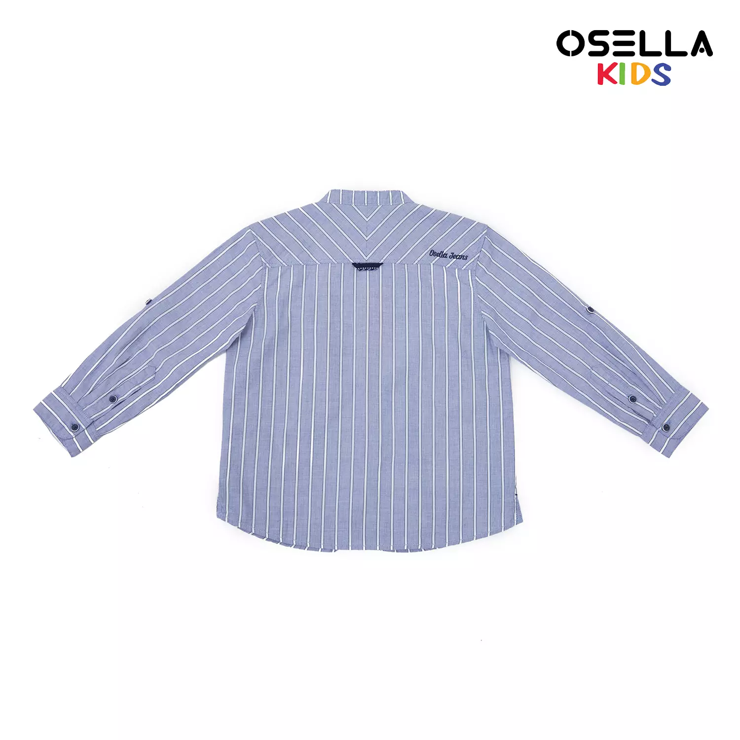 Osella Stripe Pattern Shanghai Collar Long Sleeve Shirt White 2237520442 | Atasan Kemeja Lengan Panjang Anak Laki Laki