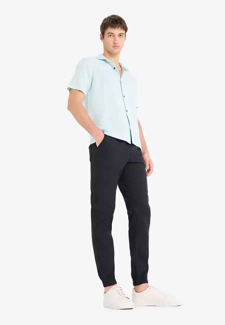 Slim Fit Waist Lace-Up Gabardine Trousers