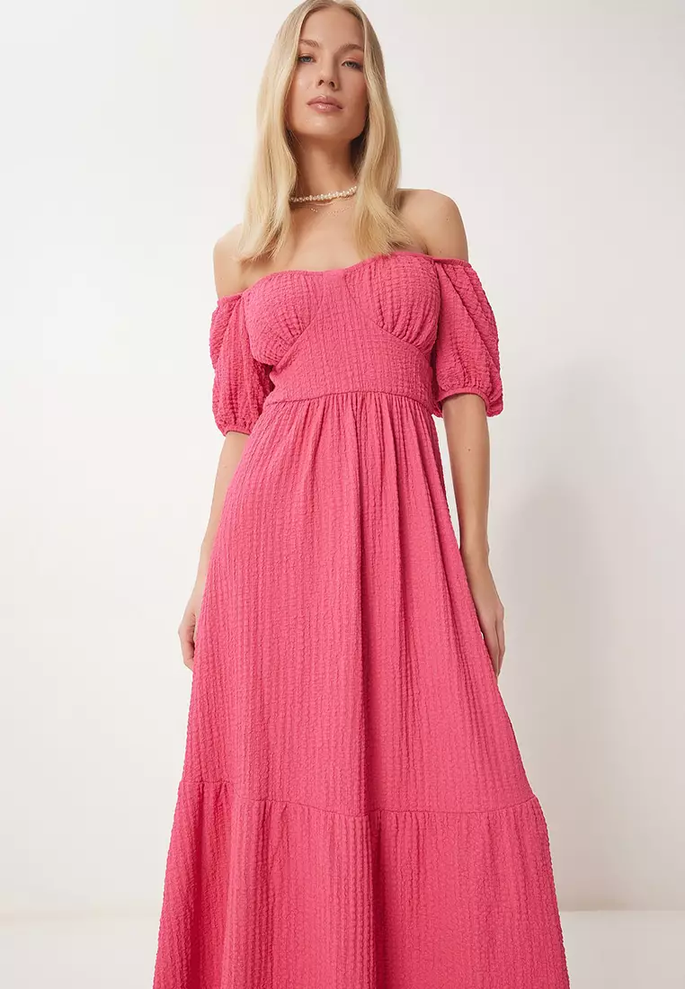 Heart Neck Textured Summer Knitted Dress
