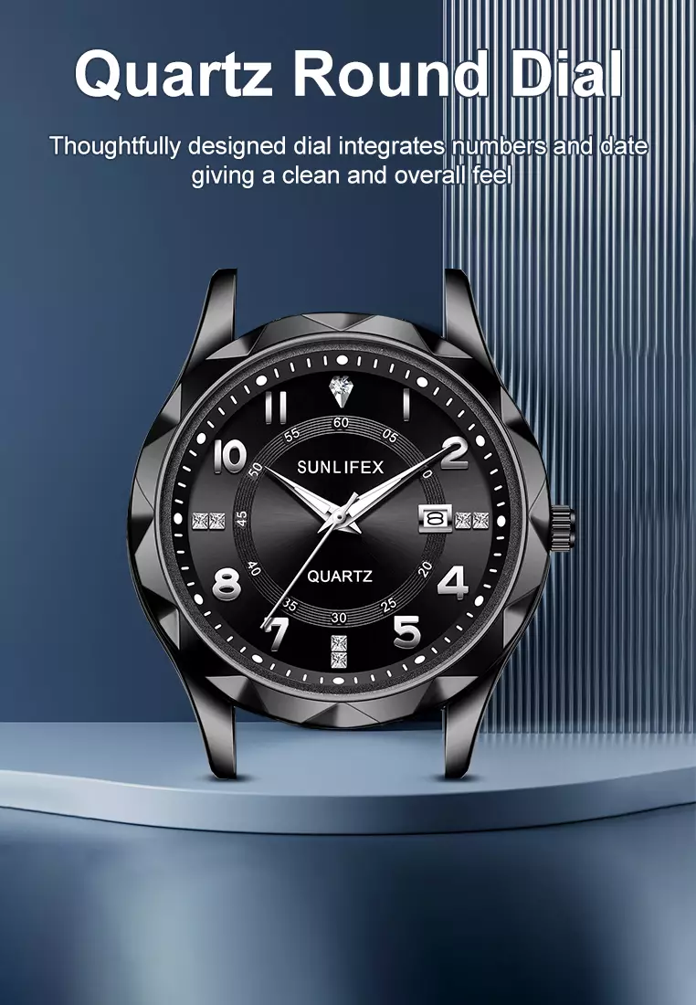 Jam Tangan Pria 3268-2 Bercahaya Kalender Kasual Jam Tangan Cowok Kuarsa Original allblack