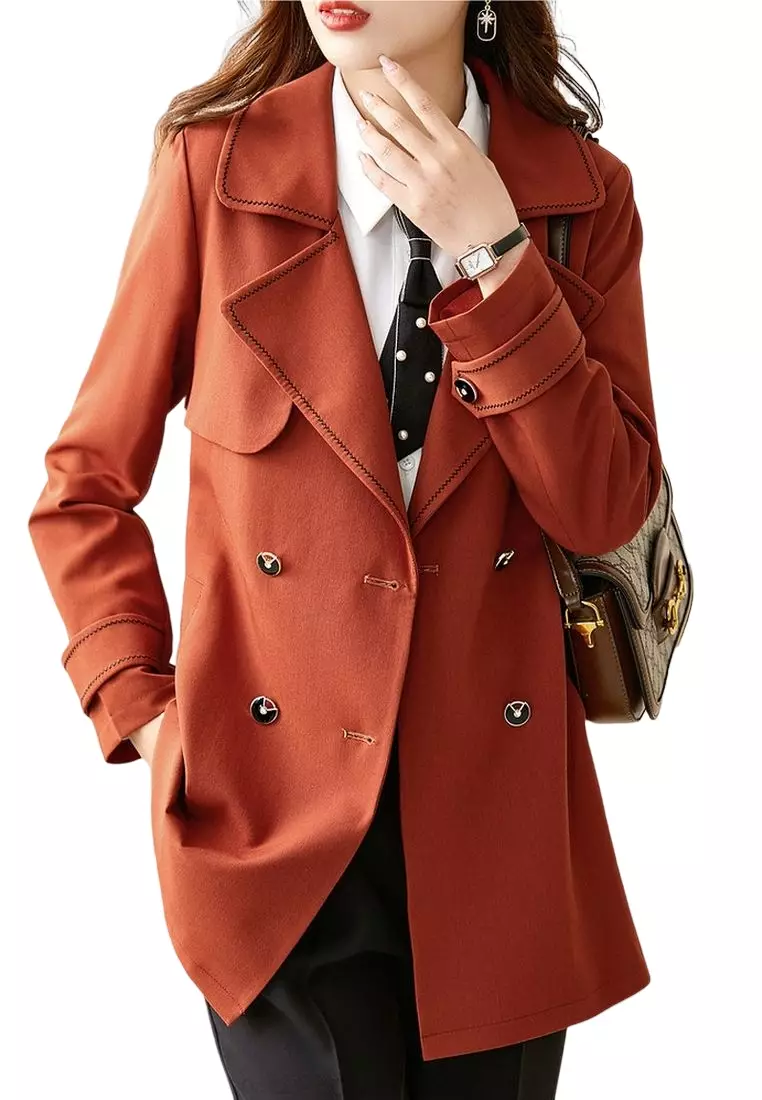 Red double breasted outlet trench coat