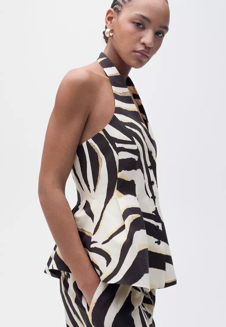 Zebra-Print Linen-Blend Waistcoat