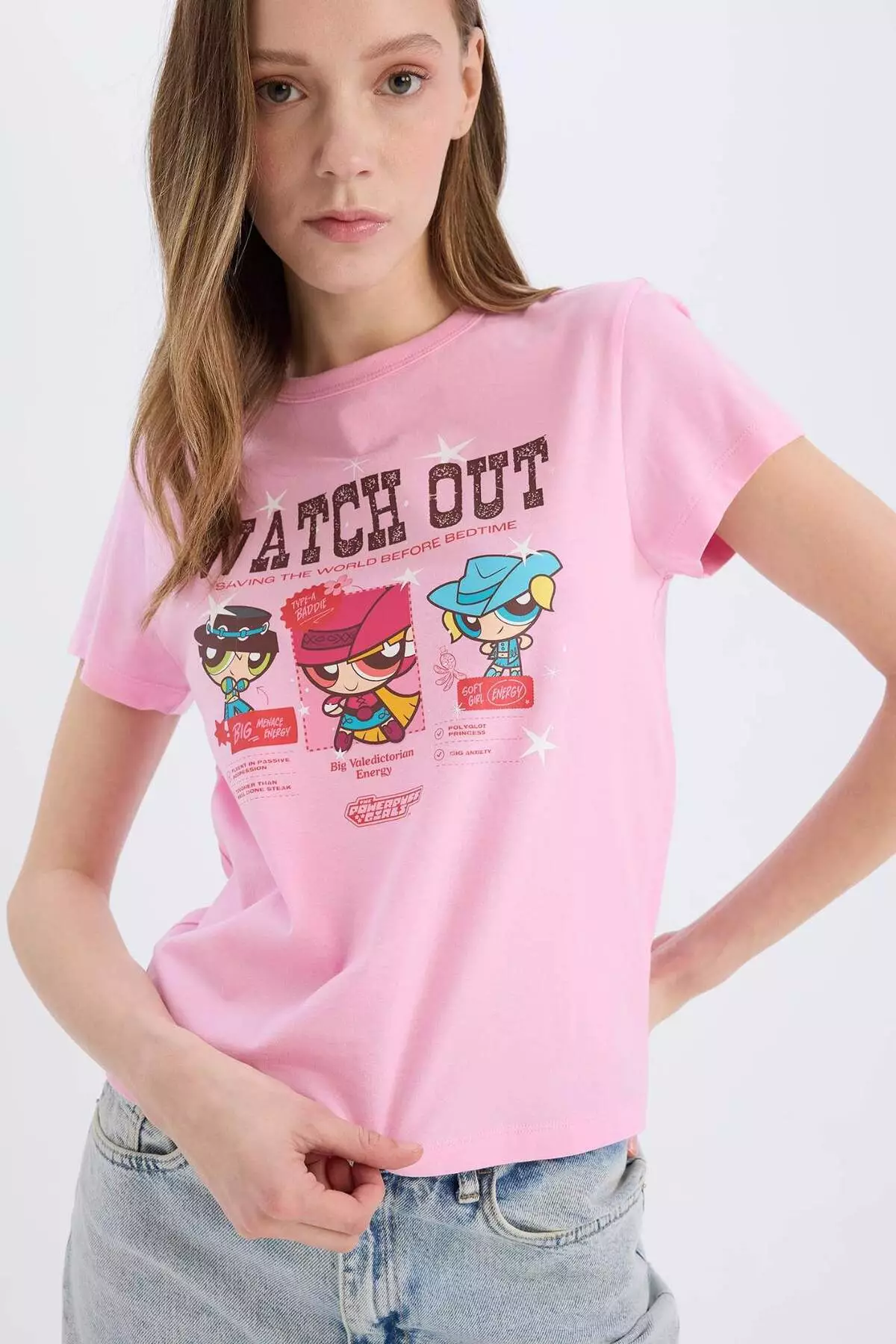 Coool Powerpuff Girls Regular Fit Crew Neck Ribbed Short Sleeve T-Shirt D9126Ax25Sm