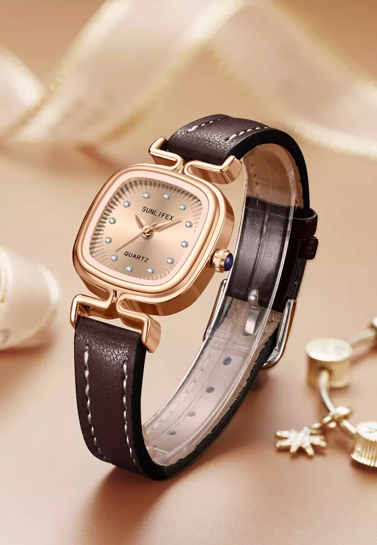 Jam Tangan Wanita Original Korea Retro Anggun Kuarsa Berlian Jam Tangan Cewek 5996 coffee