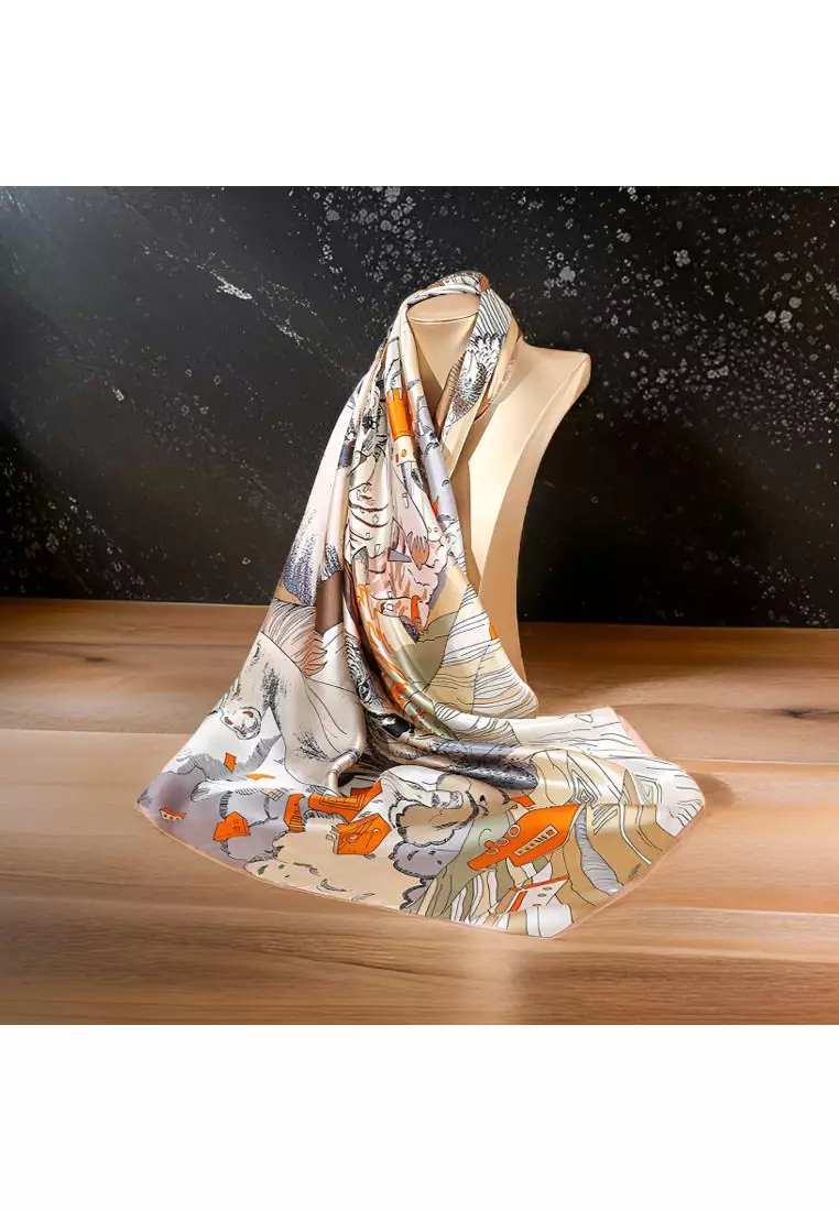 Luxury Silk Ladies' Large Scarf, Sun-Proof Crepe Satin, Premium Souvenir.