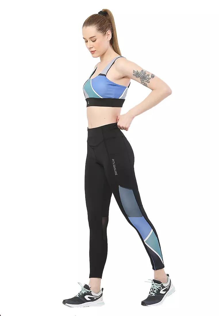 Legging Yoga Hitam Panjang Pergelangan Kaki Cetak Simetris