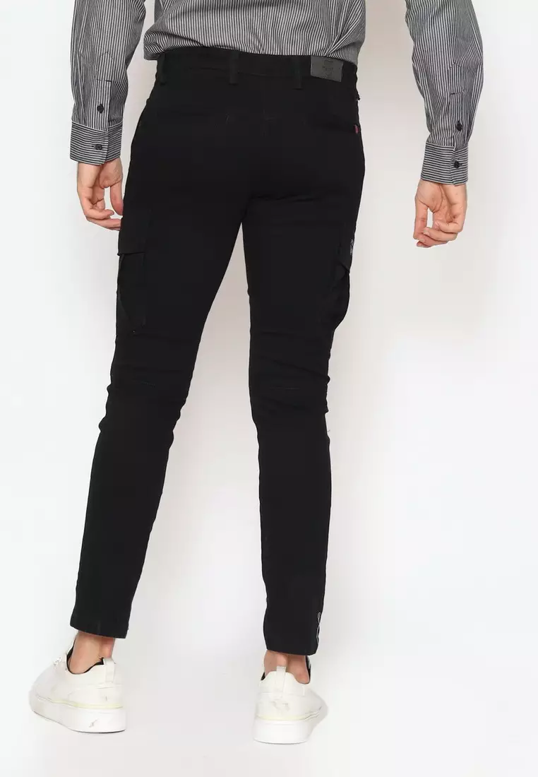 POLICE Celana Cargo Panjang Black Slim Fit Cotton Premium Pria