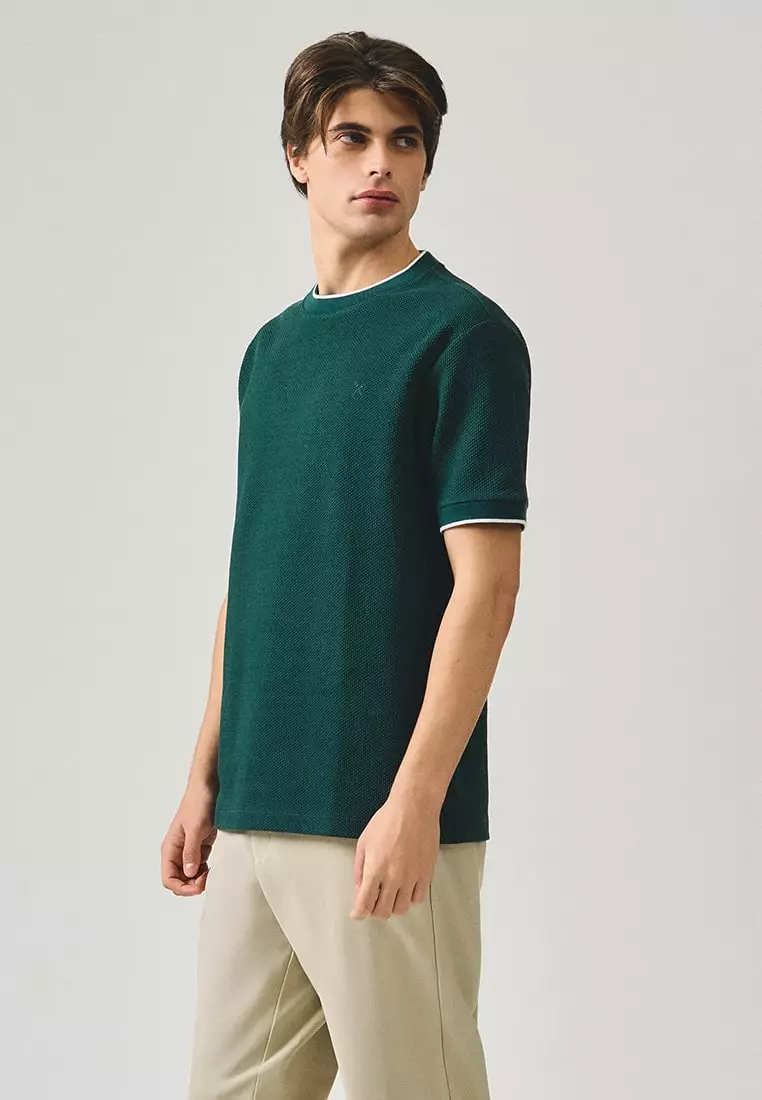 Regular Fit T-Shirt With Contrast Tipping Detail In Popcorn Knit