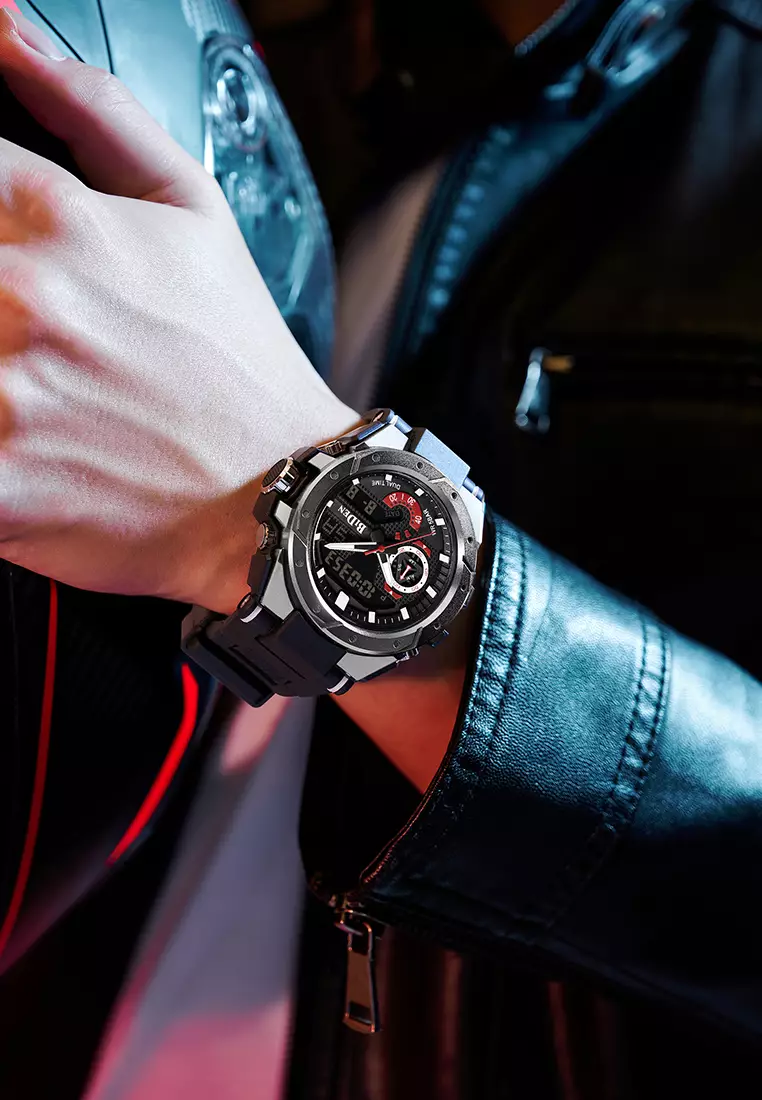 Jam Tangan Pria Anit Air Digital Analog Olahraga Bercahaya Multifungsi Tali Silikon Jam Tangan Cowok Original merah