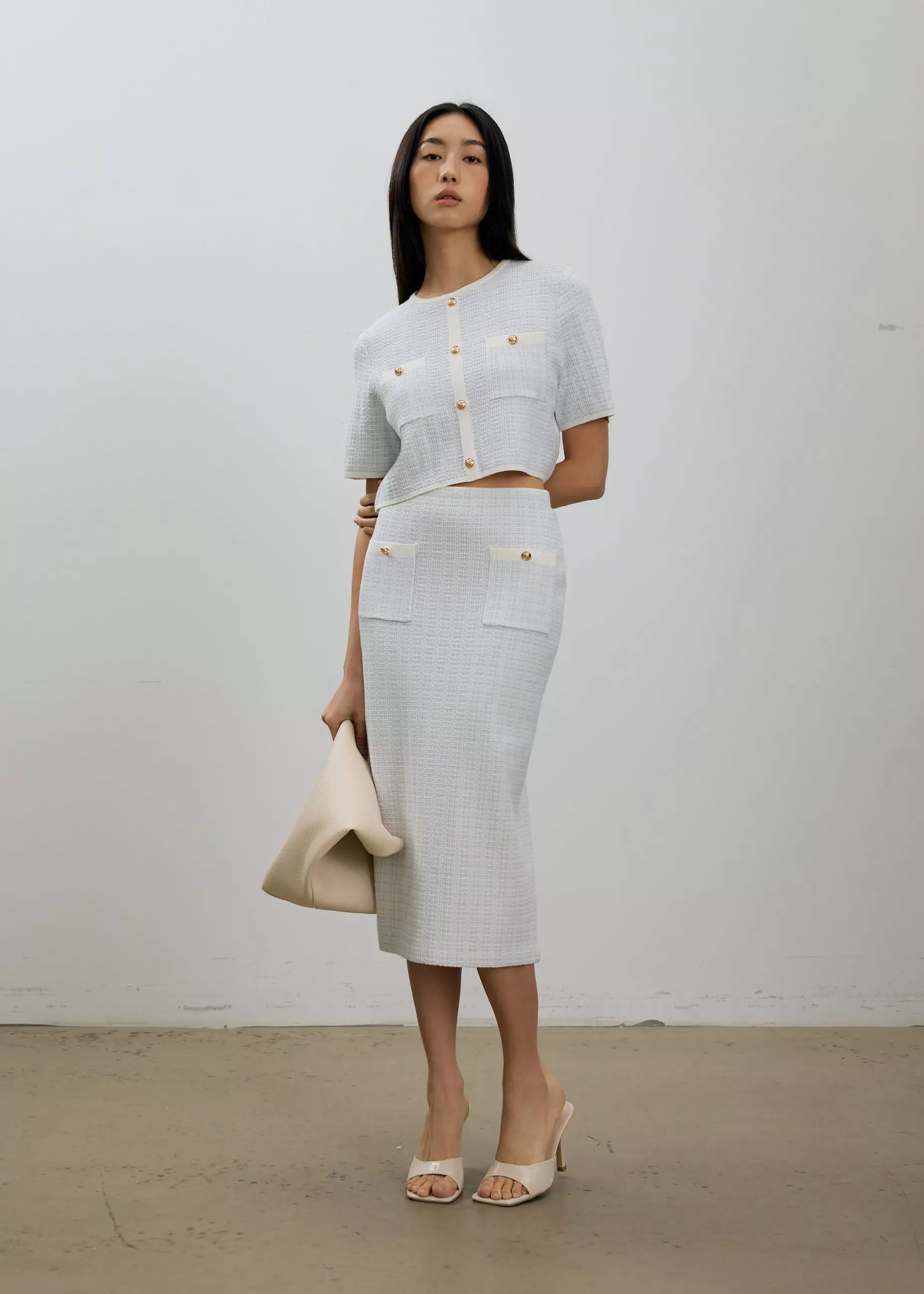Rok Wanita - Yoko Elastic Textured Knit Midi Skirt