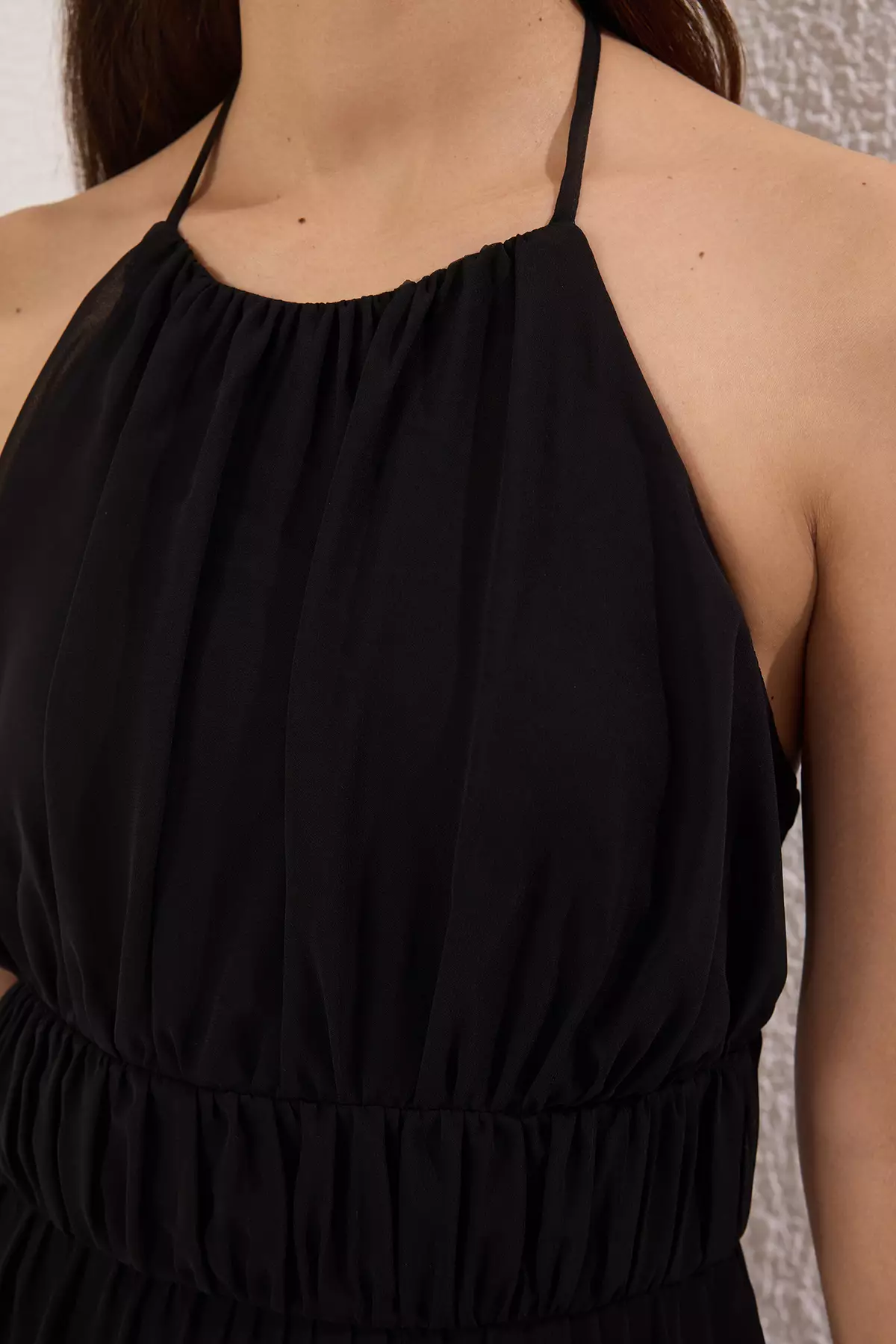 Black Plain Skirt Waist Opening Short / Mini Woven Dress TWOSS25EL00415