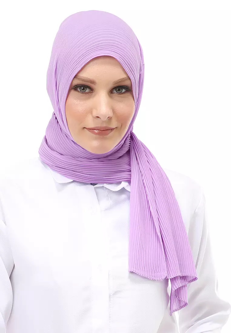 Melissa Pashmina Plisket Garis Hijab Wanita Relaxed Fit - Soft Lilac