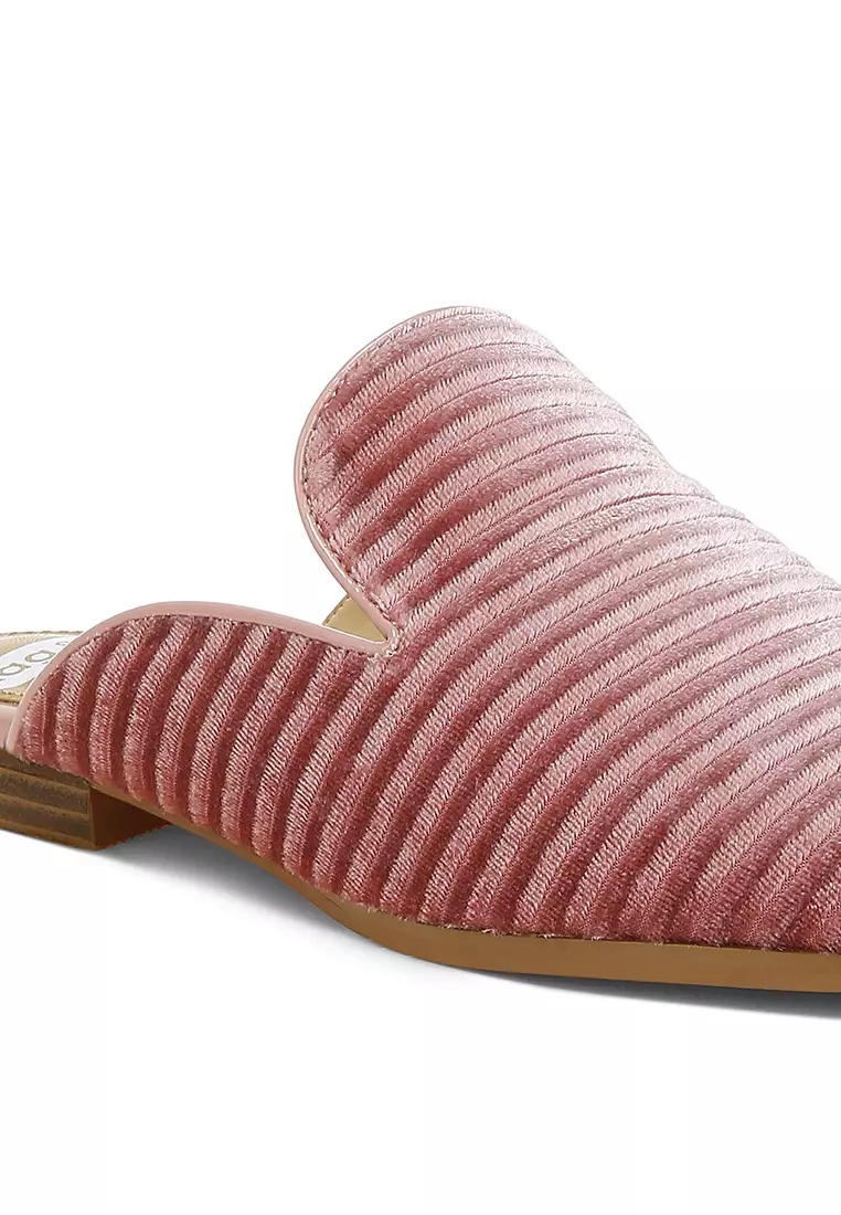 Velvet Textured Slip On Mules in Pink