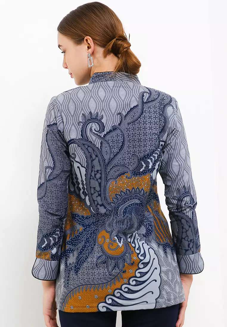 Blouse Batik Sakra Biru Premium Slimfit Elegant