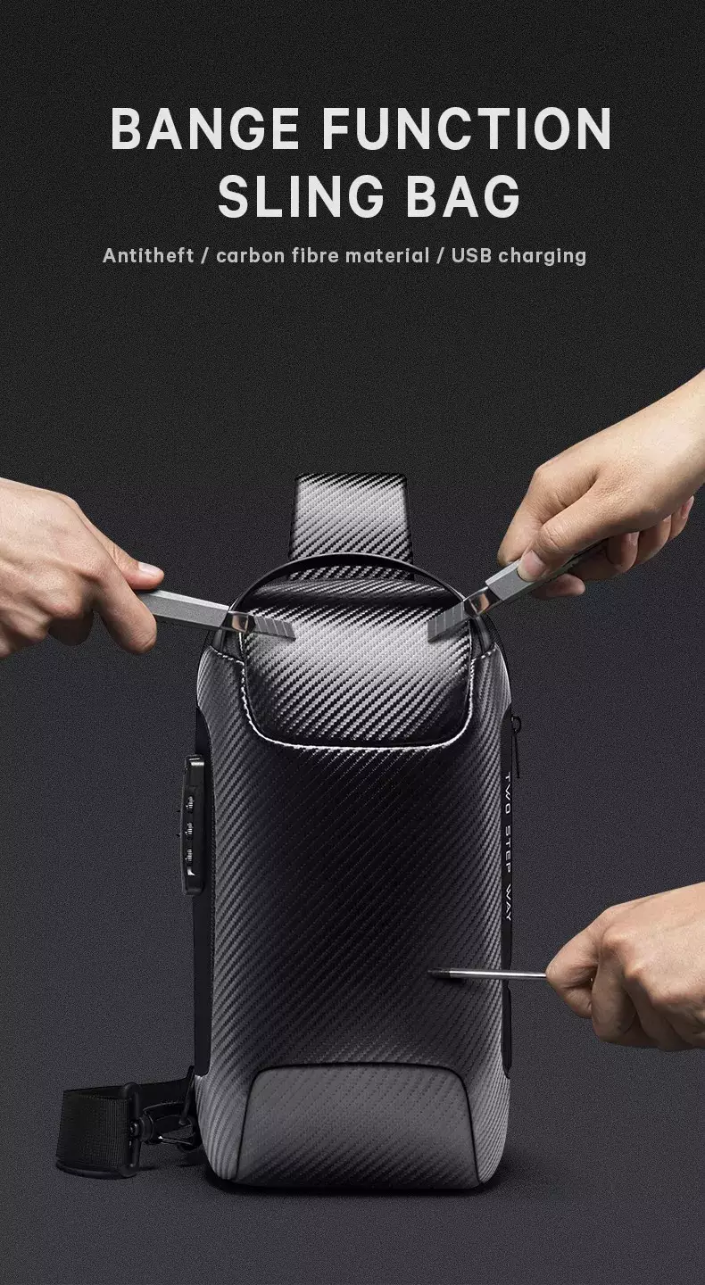 Bange BG22085plus Tas Selempang Sling Bag Pria Lock - CARBON FIBER