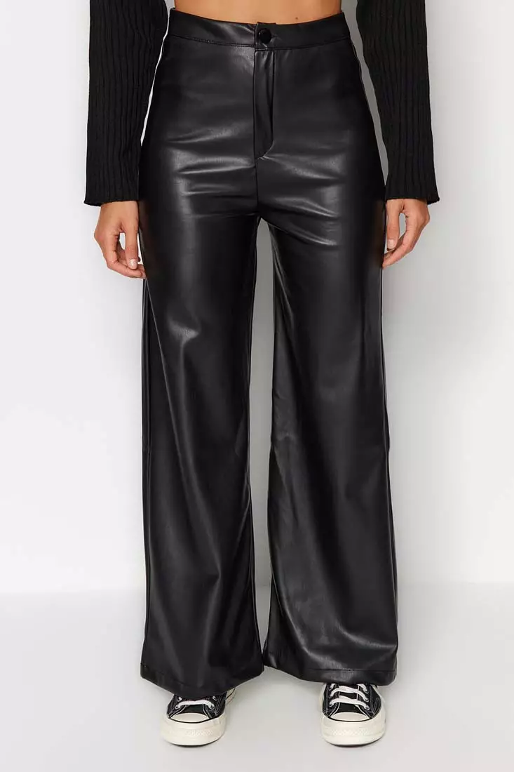 Faux Leather Wide Legs Trousers