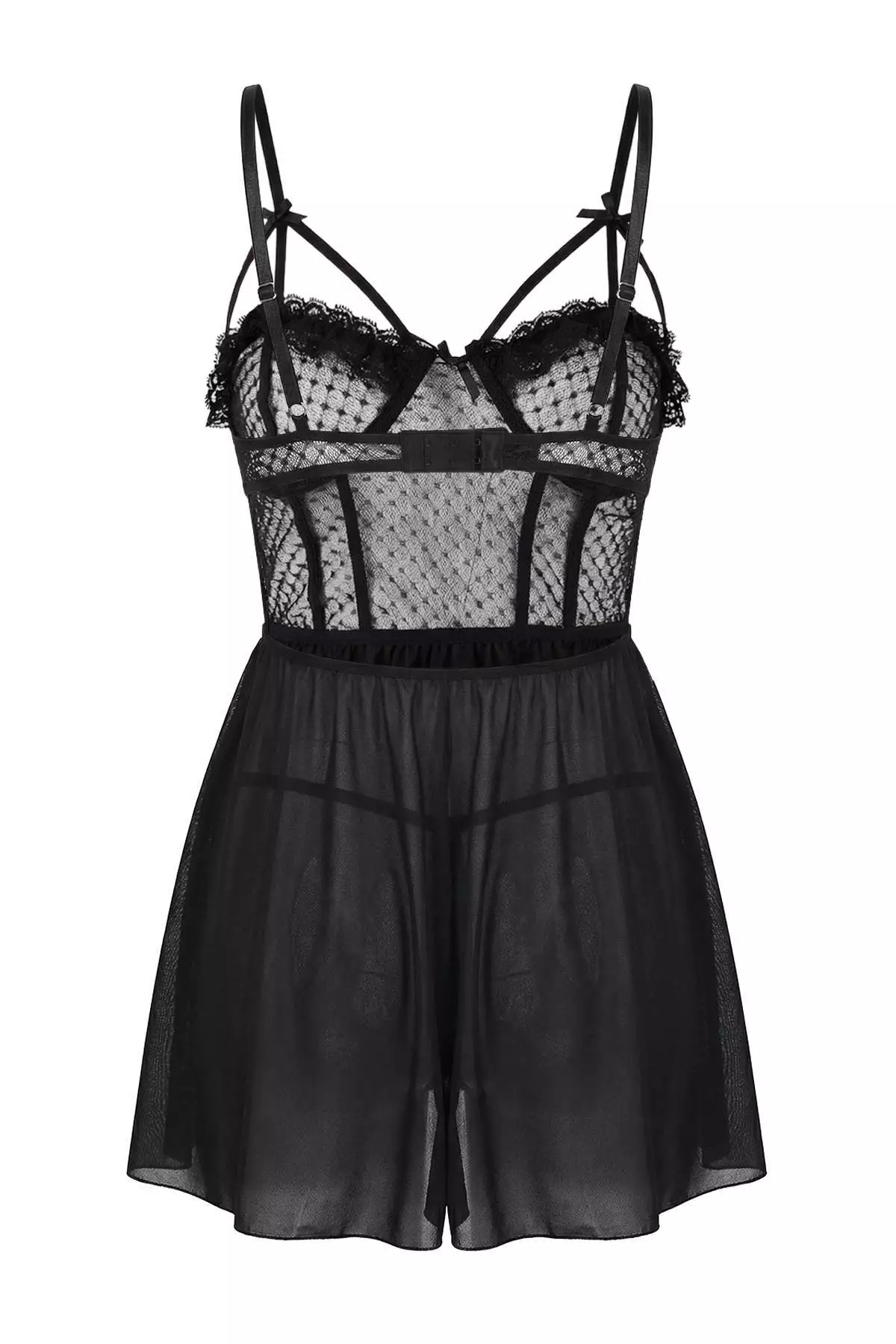Black Bust Detailed Polka Dot Babydoll/Fantasy Nightgown Thmss26Ll8