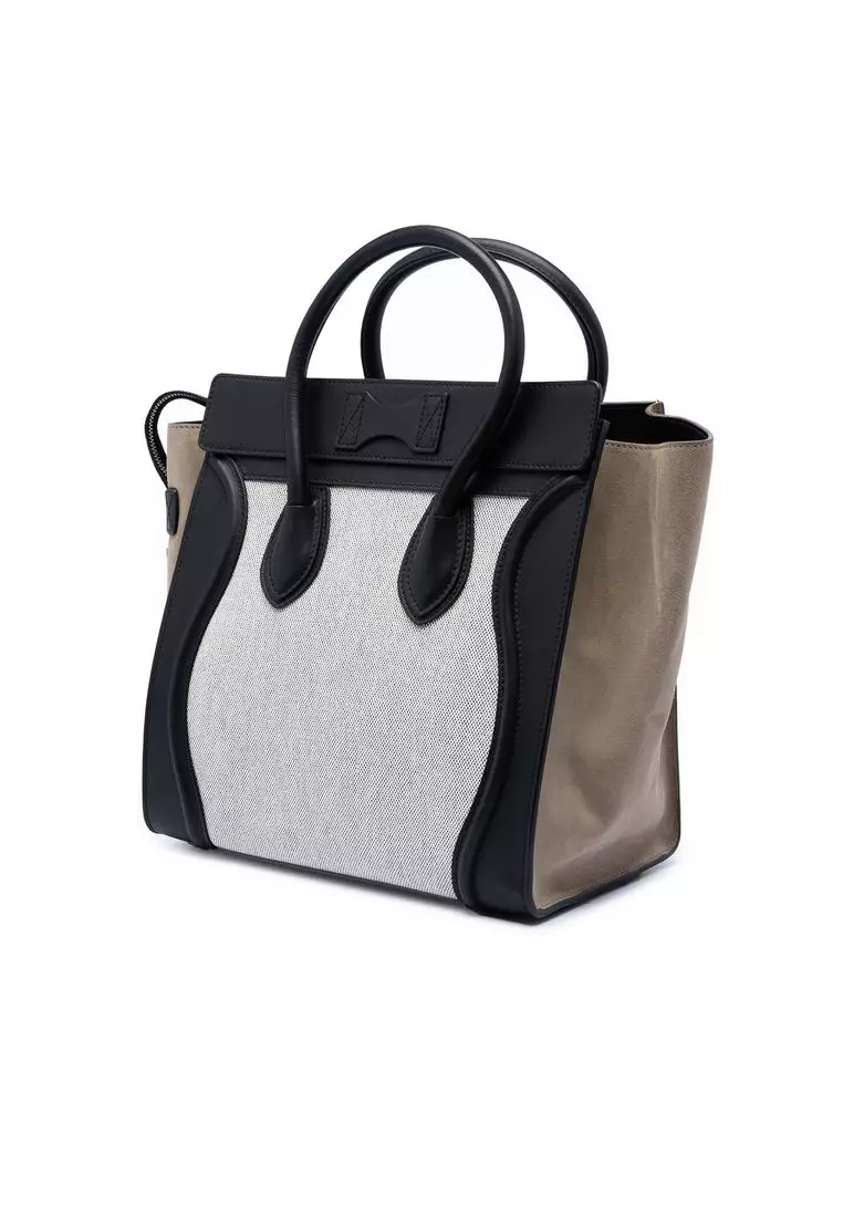 Pre-Loved Celine Mini Canvas And Suede Tricolor Luggage Tote