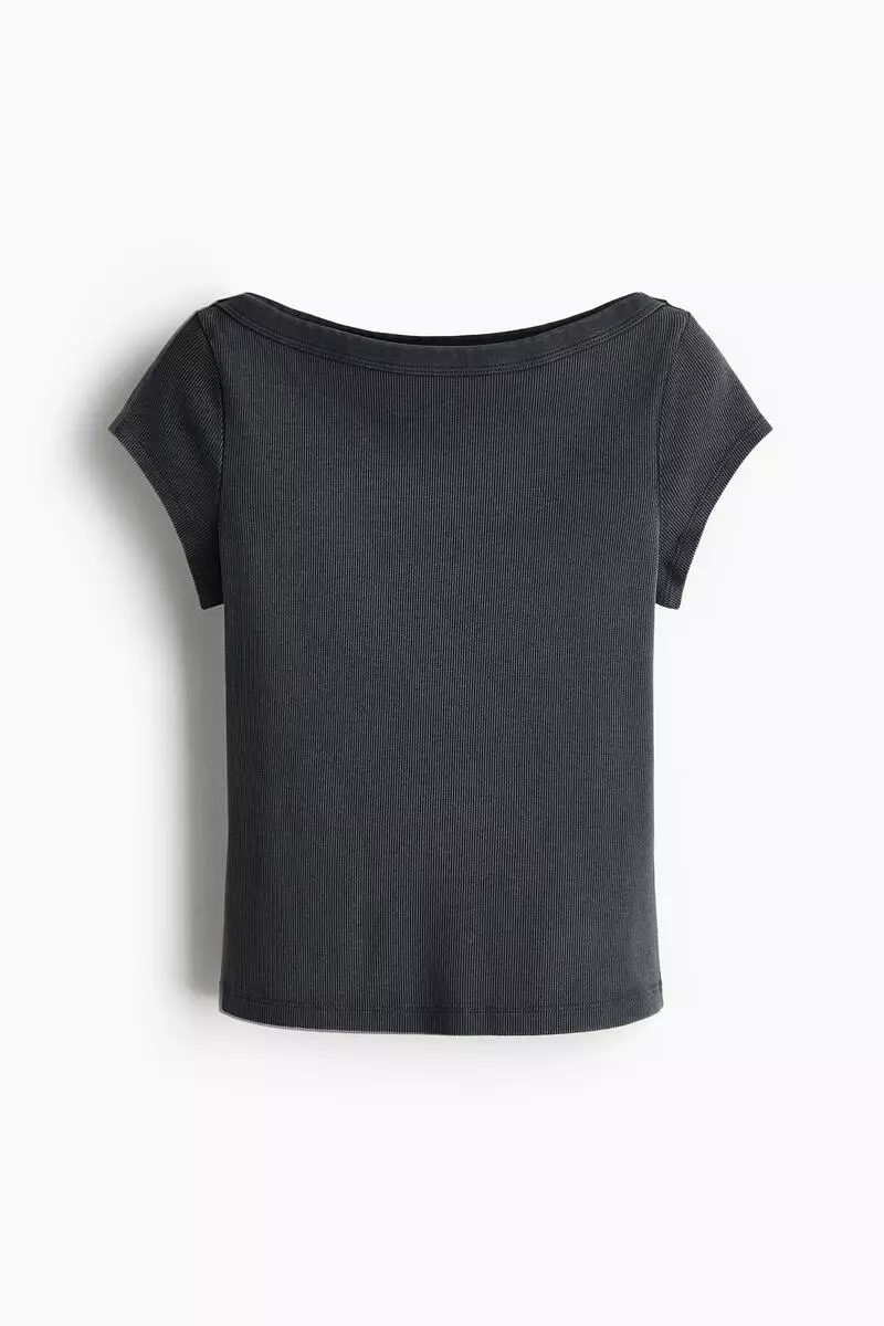 Rib-knit boat-neck top