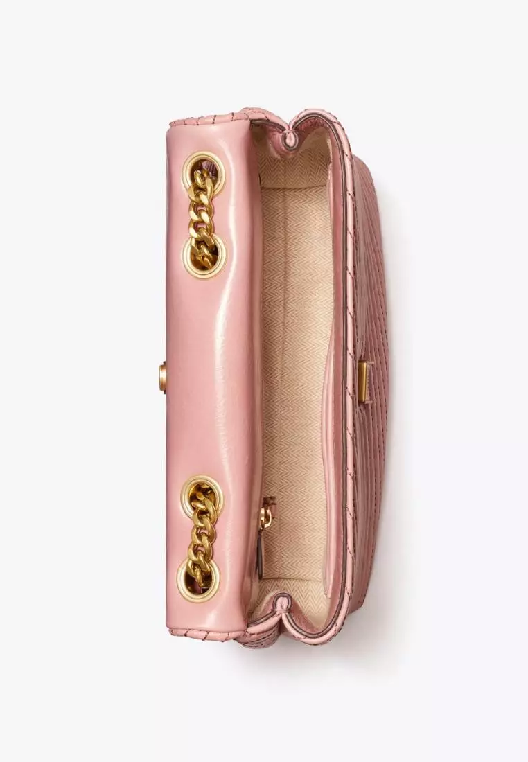 Tory Burch Small Kira Moto Quilt Convertible Shoulder Bag Pink Magnolia