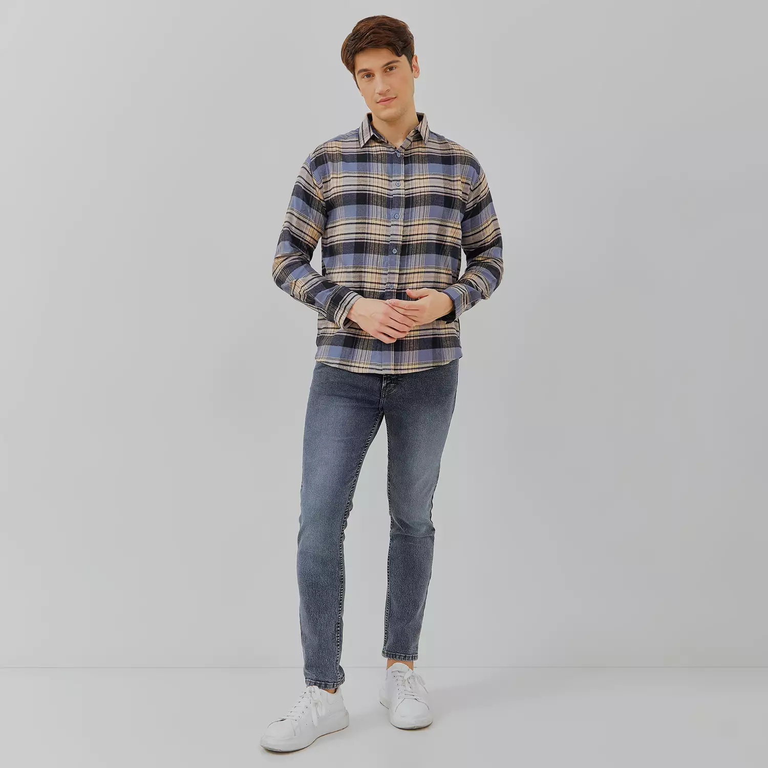 PAULMAY Kemeja Flanel Pria Lengan Panjang Abu 6712