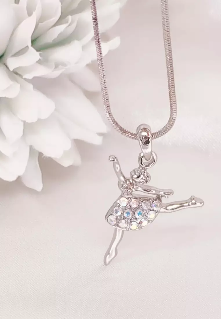 Ballerina Dancer First Arabesque Ballet Austrian Crystal Pendant Necklace-Gift for Girls