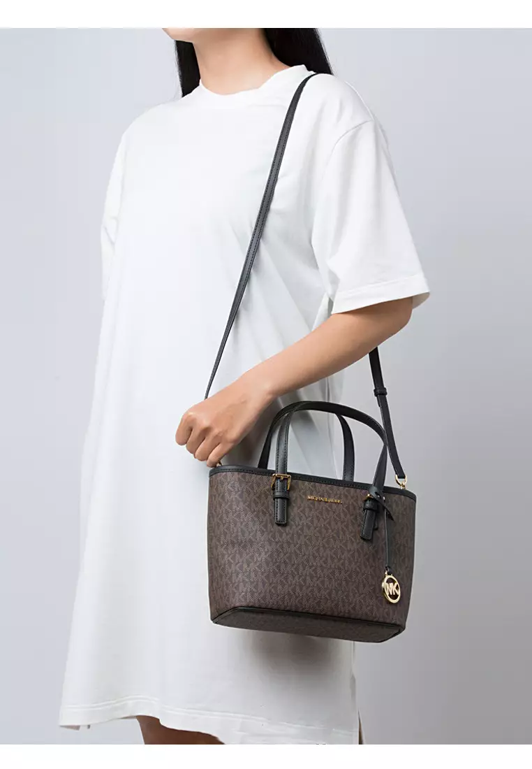 Michael Kors Travel Extra-Small Logo Top-Zip Tote Bag Black/Brown