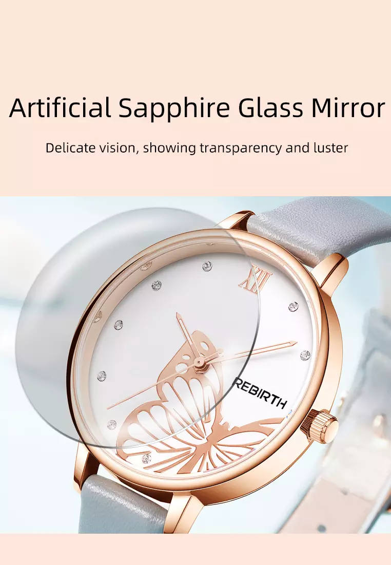 Jam Tangan Wanita Anggun Tali Kulit Display Kuarsa Tahan Air Jam Wanita Mode Jam Tangan Cewek greybutterfly