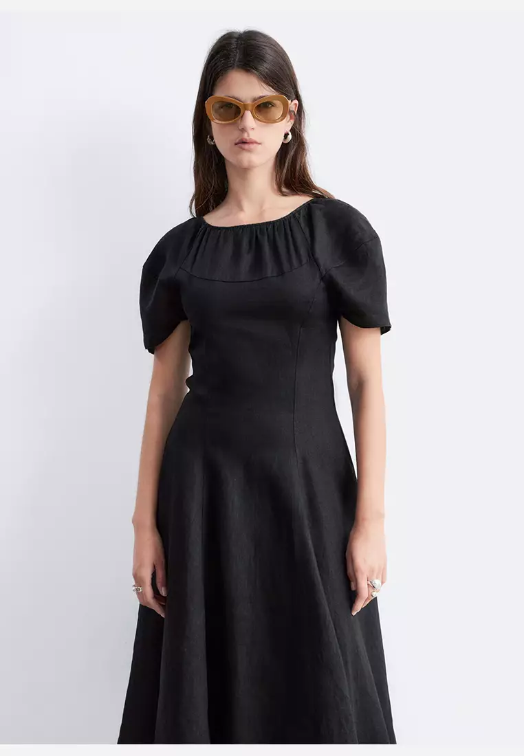 Flared Linen Midi Dress