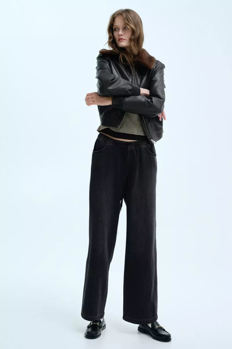 Denim drawstring trousers