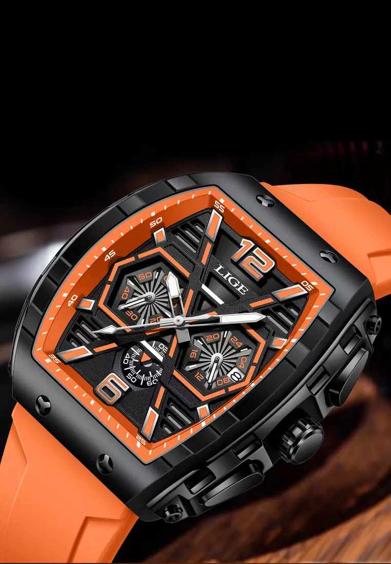 Unisex Tonneau Shaped IP Black Quartz Watch on Rubber Strap