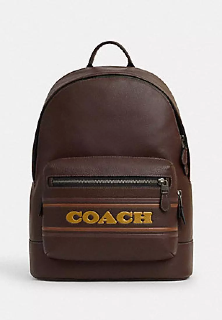 Coach West Backpack With Coach Stripe Mahogany Multi