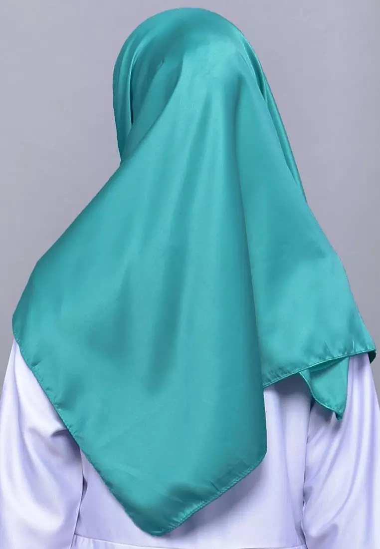 Two-sided Satin Square Scarf Hijab Wanita Bolak-Balik Turquoise