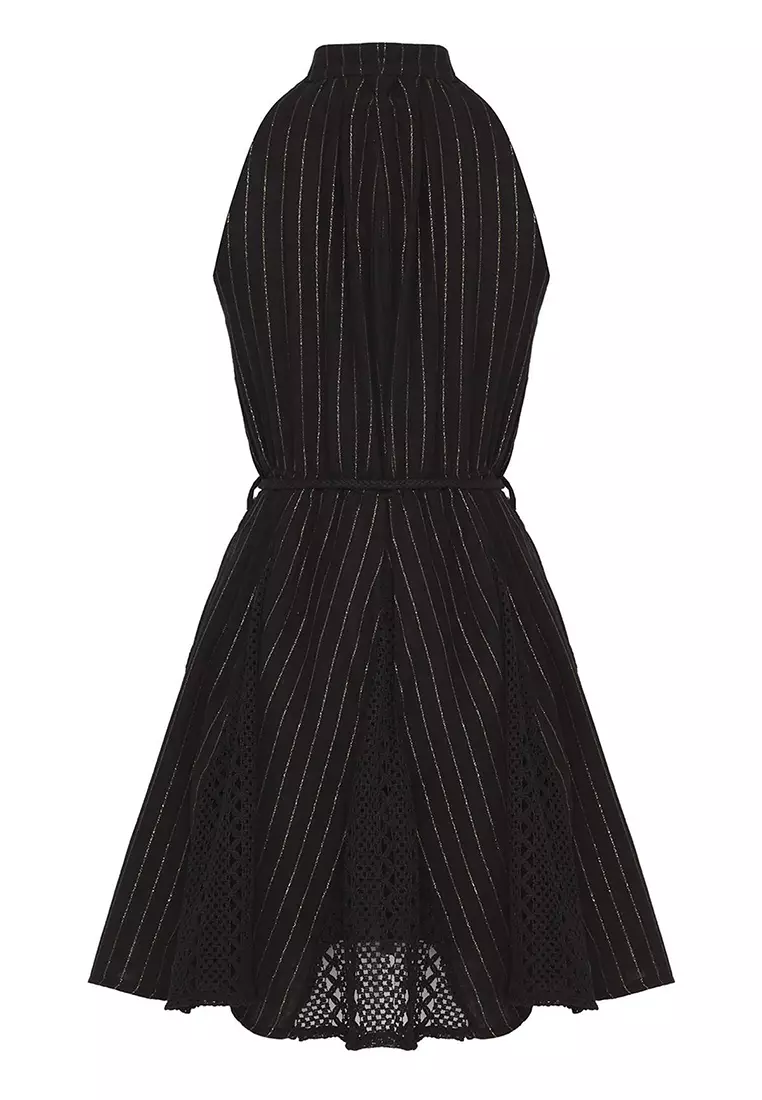 Black Glitter Muslin Woven Mini Beach Dress Tbess25El00128