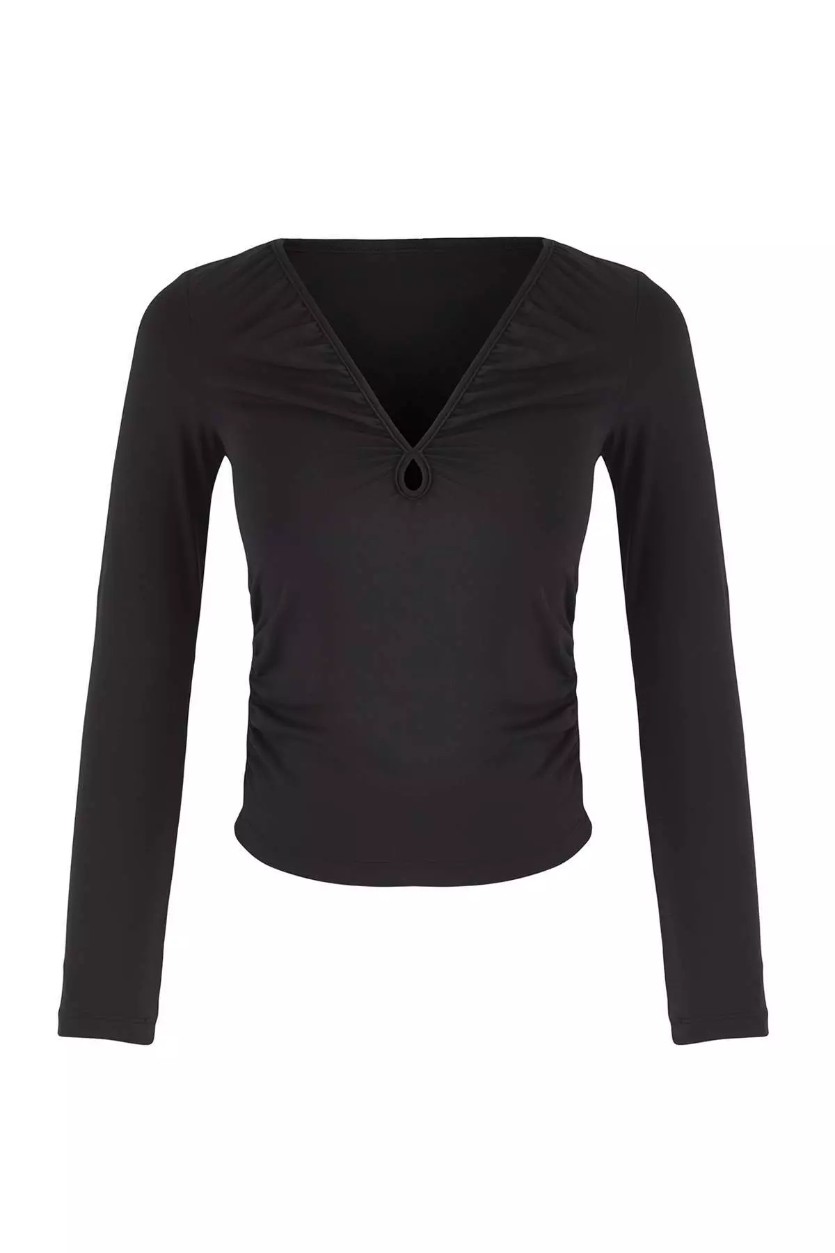 Teen Black Fitted/Body-Smoothing V-Neck Knitted Blouse