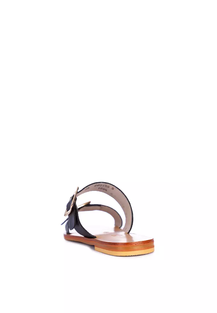 Two Strap Leather Slide Flats