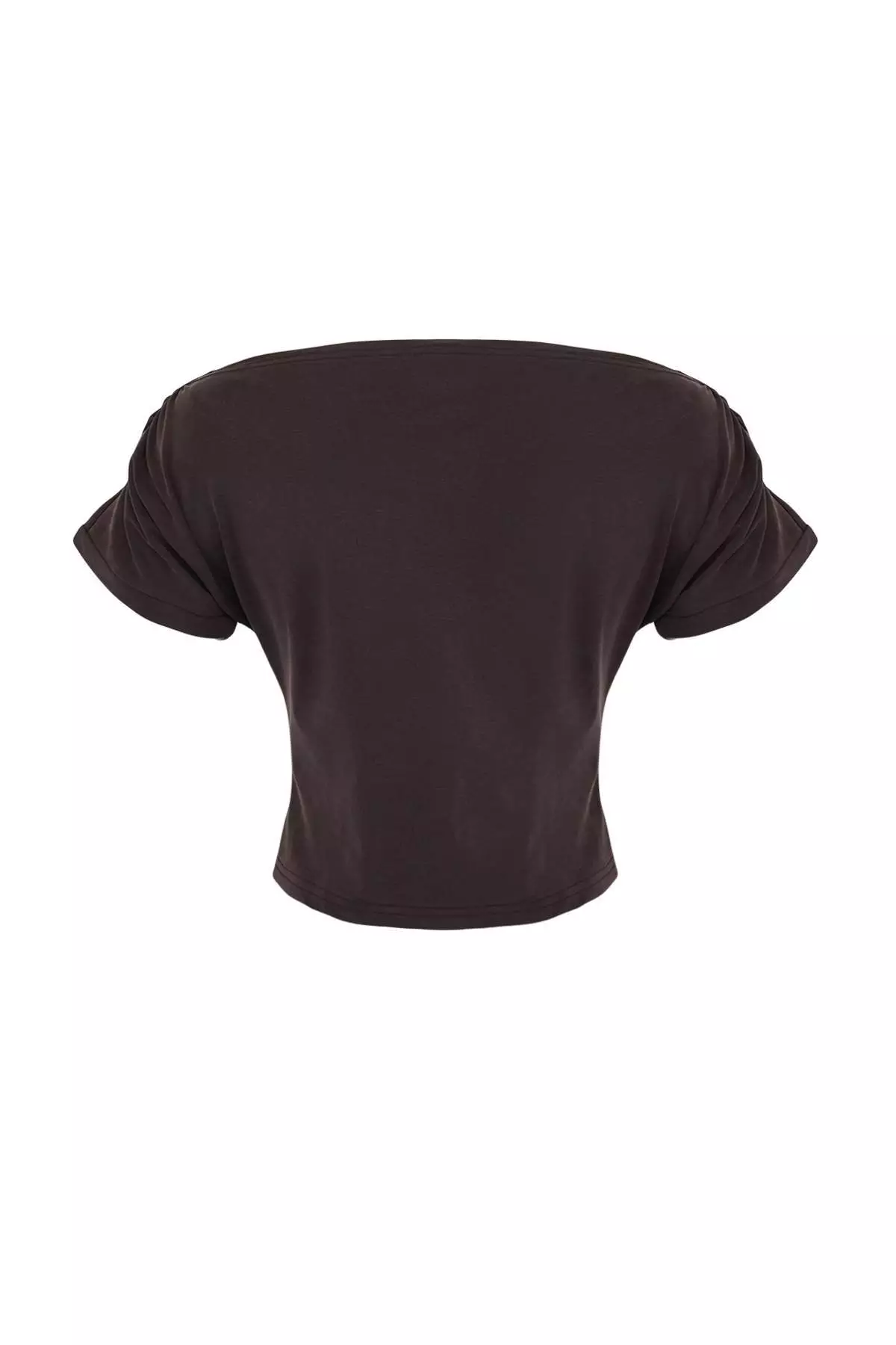 Dark Brown Premium Lyocell Content Soft Knitted Blouse With Degaje Collar Stone Detail Twoss26Bz00714