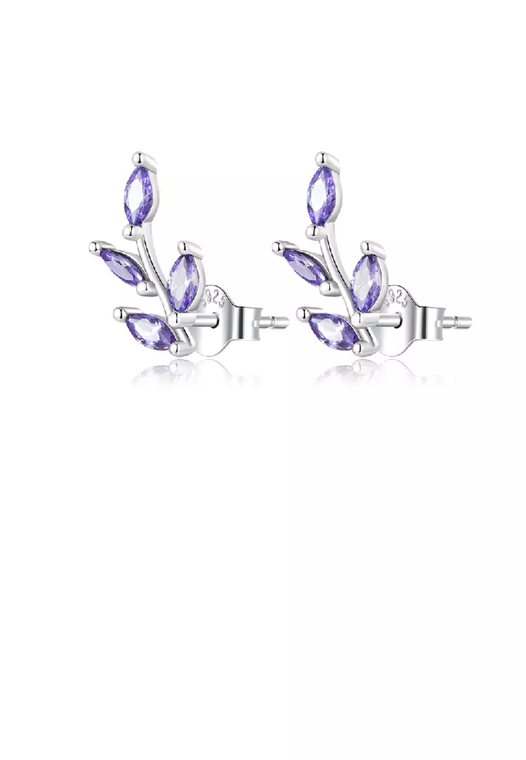Buy Glamorousky 925 Sterling Silver Simple Fashion Leaf Stud