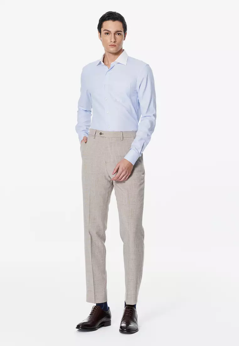 Sky Blue Houndstooth Textured Slim Fit Shirt