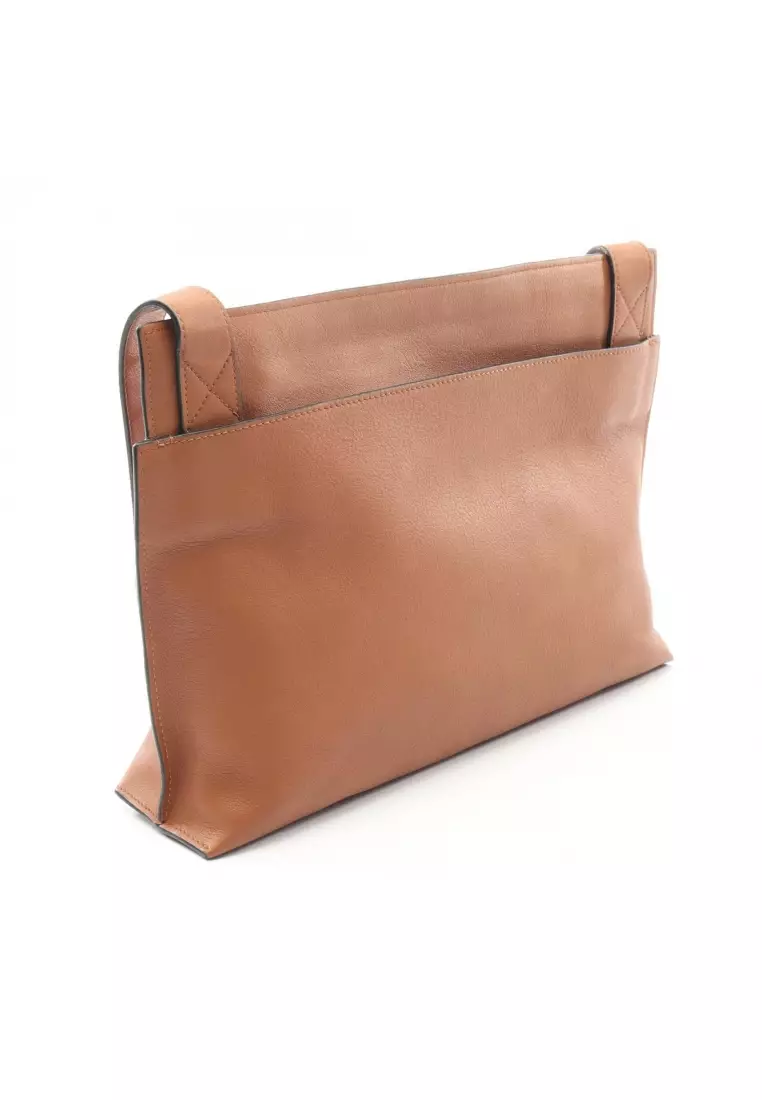 Pre-Loved LOEWE T pouch Anagram Shoulder bag leather light brown