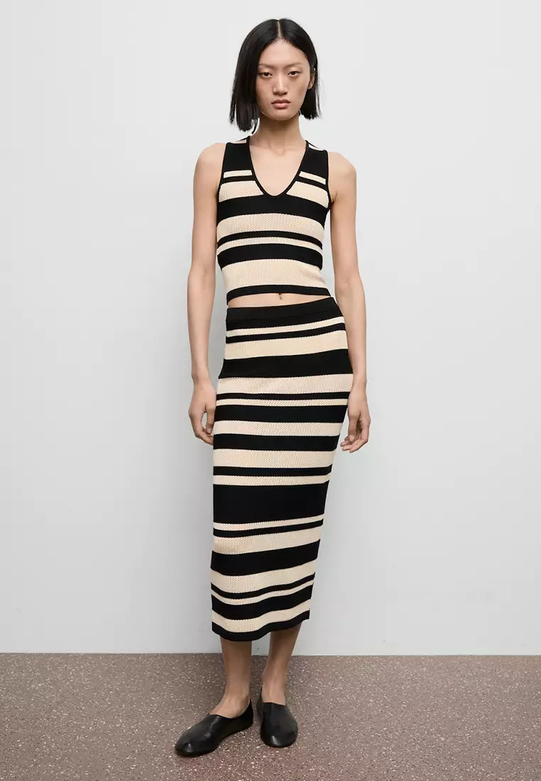 Knitted Midi Skirt with Stripes