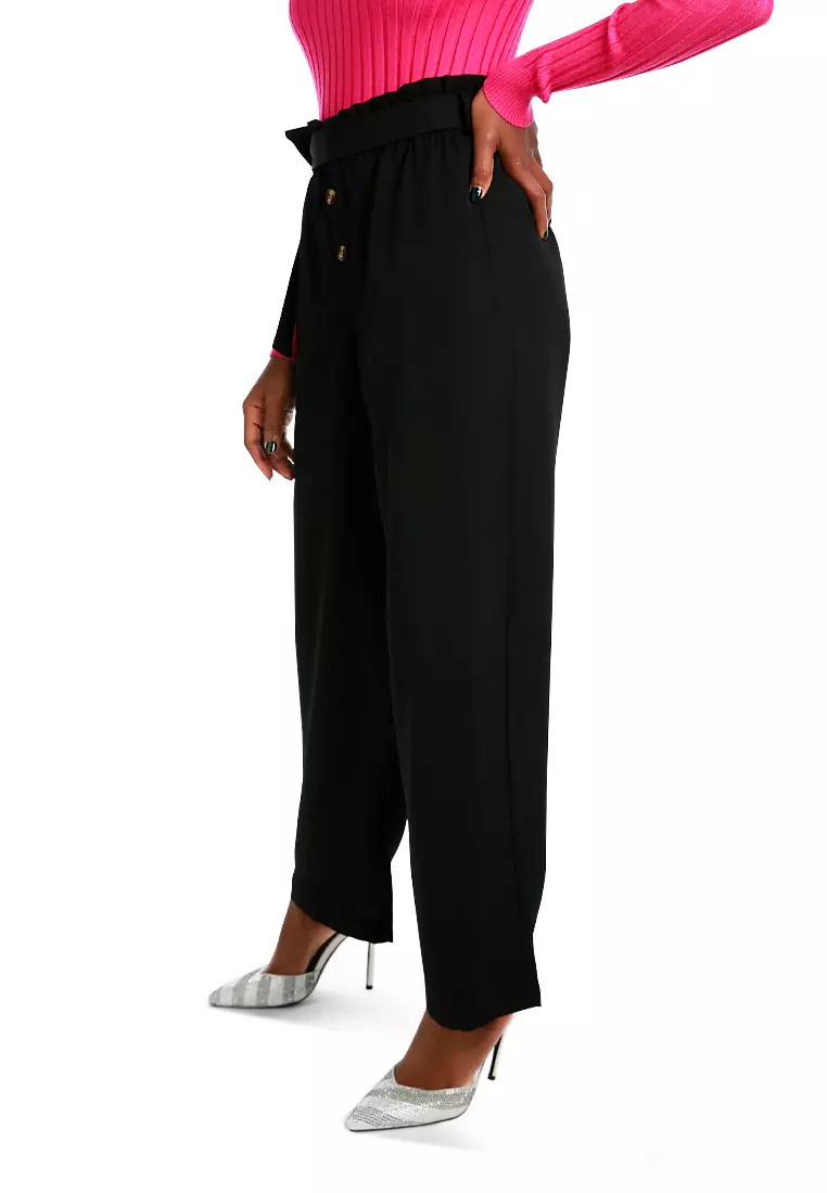 Black Multi Button High Waisted Pants