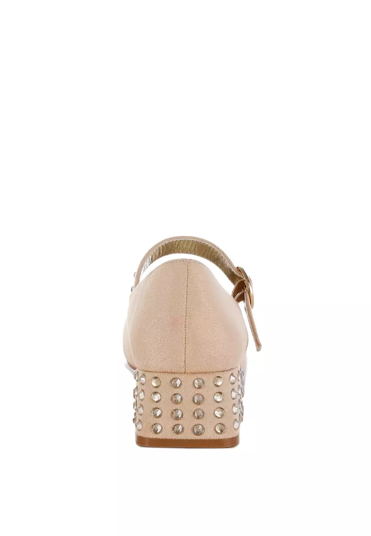Studded Mary Jane Pumps In Beige